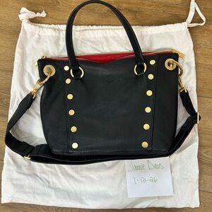 Hammitt Black Satchel with Gold and Red Accents